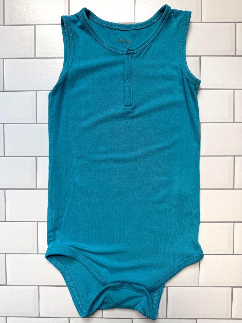 2T🪁 Kyte Baby Bamboo Teal Aqua Blue Sleeveless Henley Snap Bodysuit